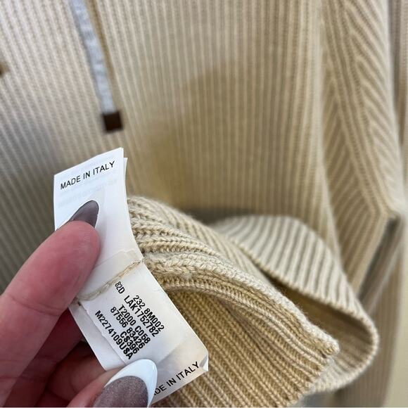 Brunello Cucinelli Ribbed Knitted Drawstring Hoodie Light Beige Mens Size XXXL - Picture 13 of 14